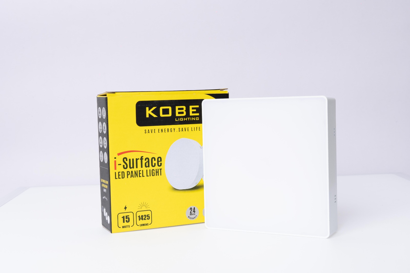 Frameless LED Panel Light 15W Daylight Surface Square White Body - Kobe